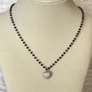 3 for $10 🩷 bundle Rhinestone heart on black bead necklace, silver tone